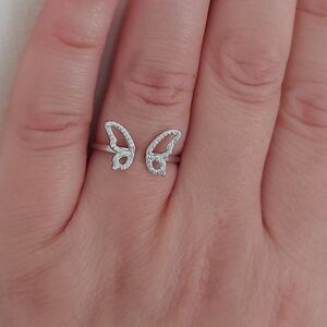 925 Sterling Silver Butterfly CZ Adjustable Ring